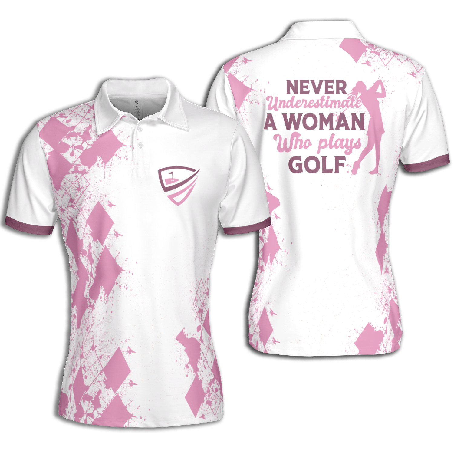 Never Underestimate A Woman Who Plays Golf Argyle Short Sleeve Woman Polo Shirt