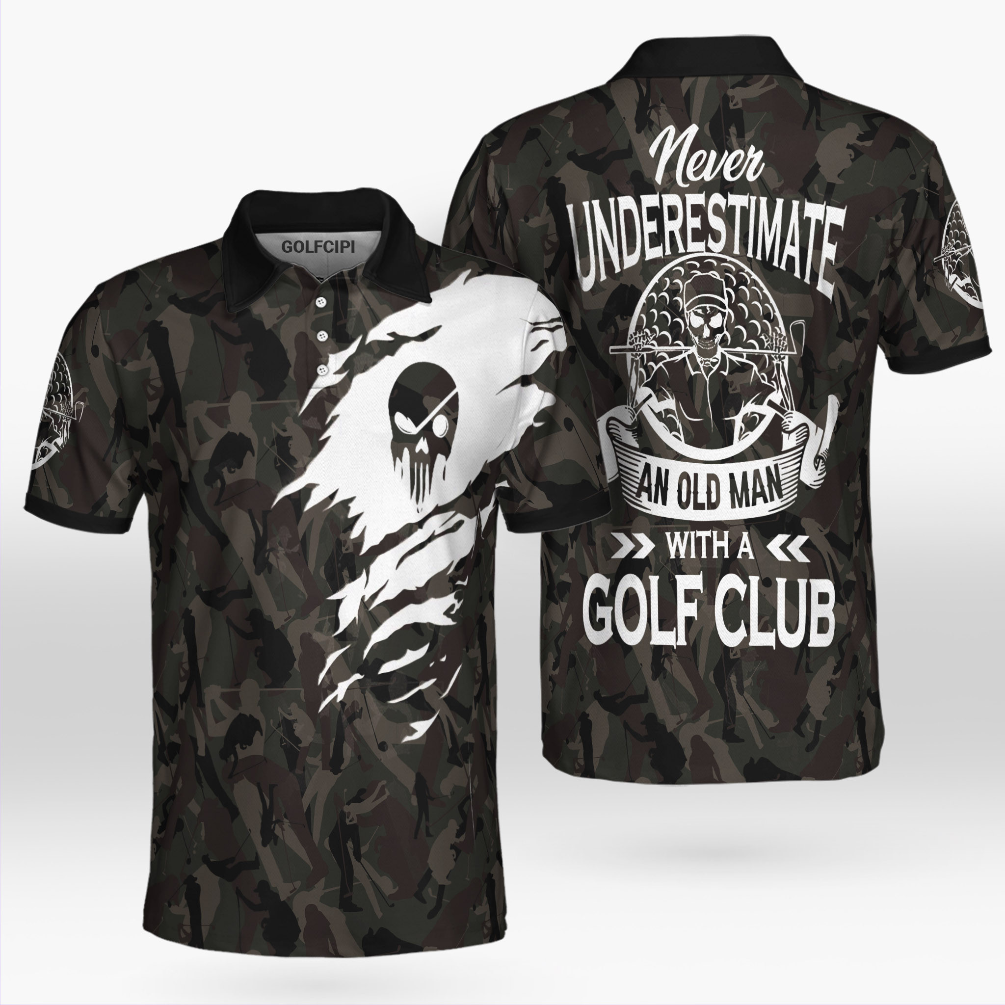 Never Underestimate An Old Man Camouflage Golf Shirt Best Golf Shirts For Men