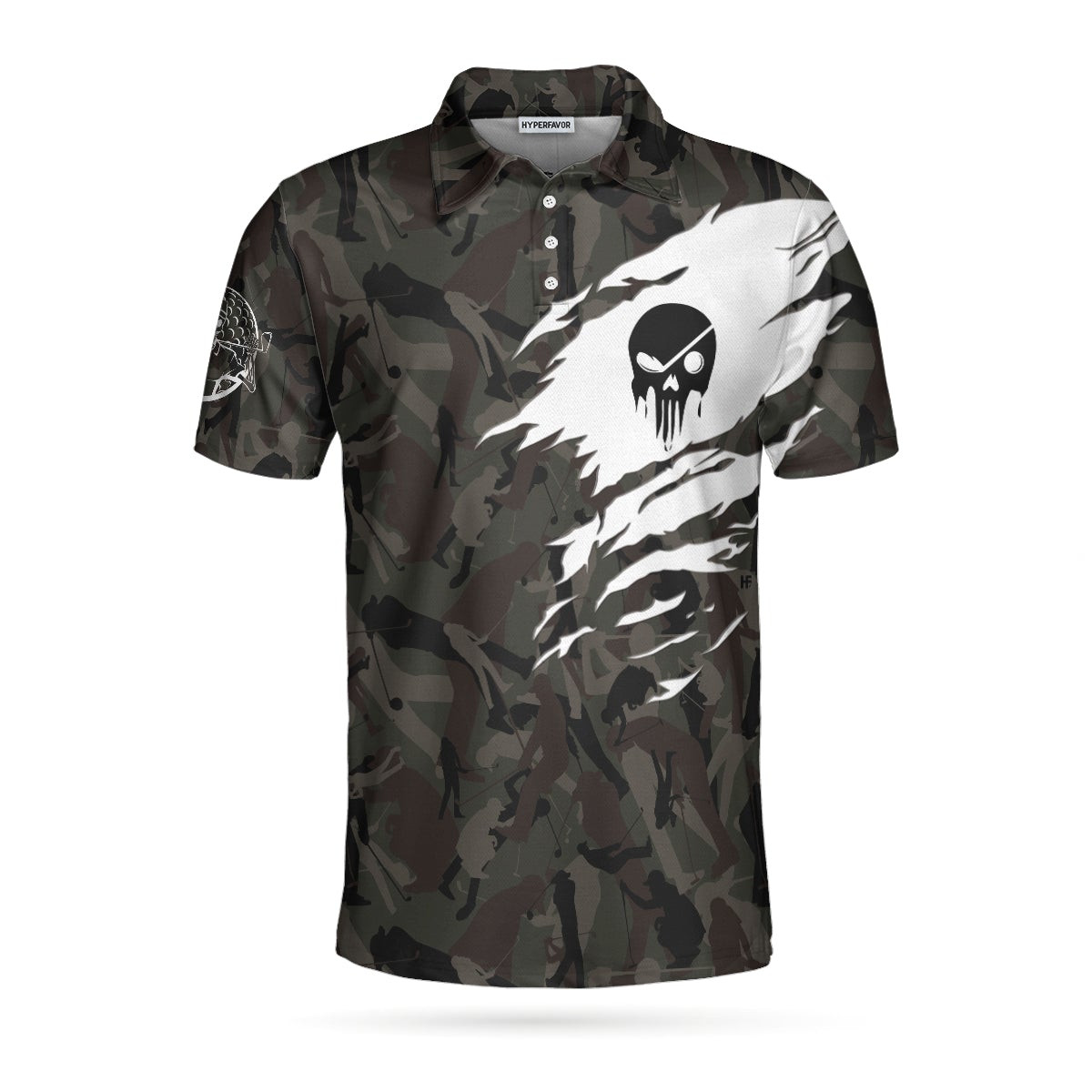 Never Underestimate An Old Man Camouflage Pattern Skull Polo Shirt Army Skeleton Golfer Polo Shirt Camo Golf Shirt For Men