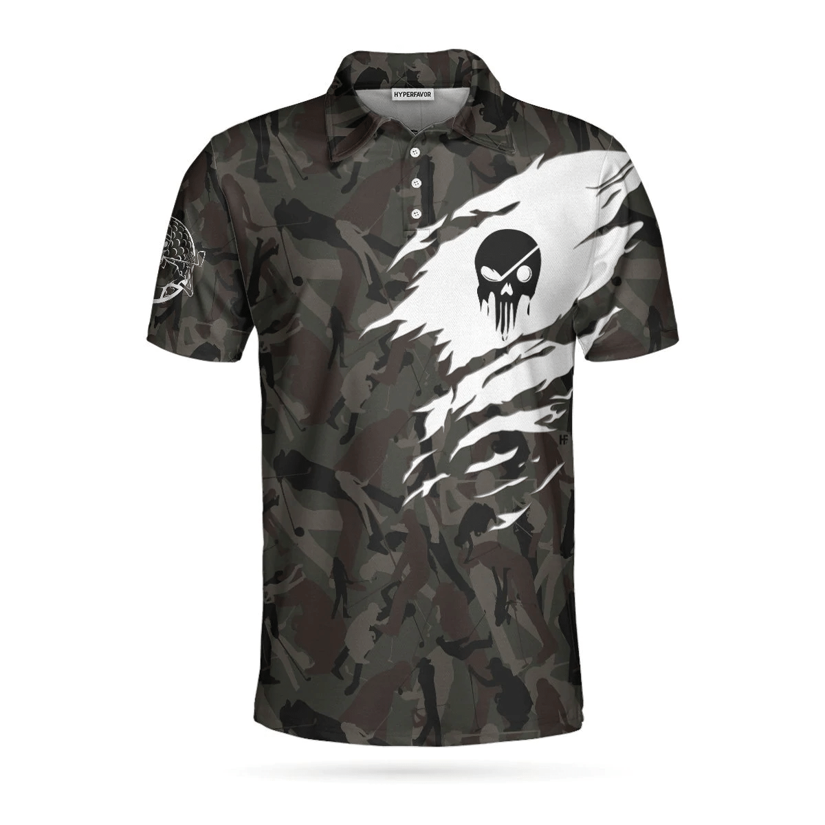 Never Underestimate An Old Man Camouflage Pattern Skull Polo Shirt Army Skeleton Golfer Polo Shirt Camo Golf Shirts Short Sleeve Polo For Men