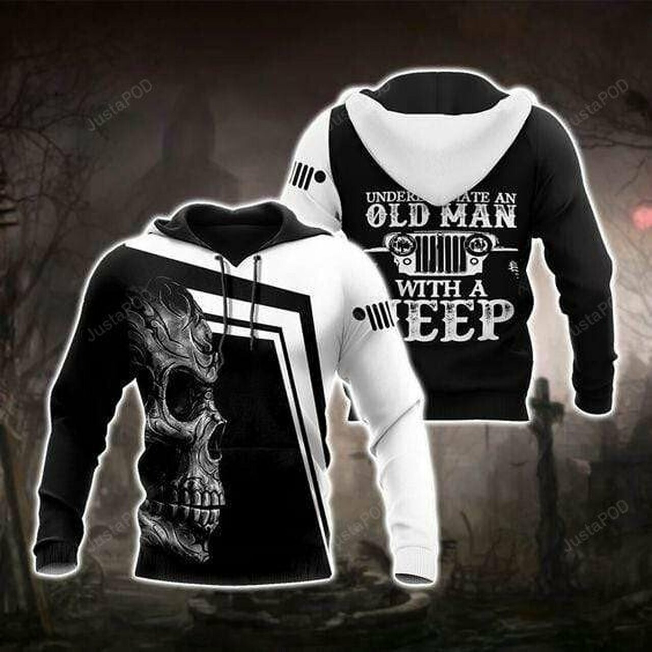 Never Underestimate An Old Man Jeep Skull 3d All Print Hoodie