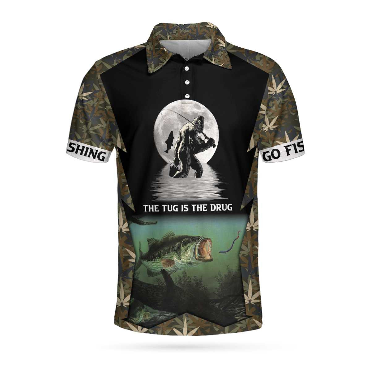 Never Underestimate An Old Man With A Fishing Rod Polo Shirt Camouflage Bigfoot Go Fishing Polo Shirt Camo Fishing Shirt For Men