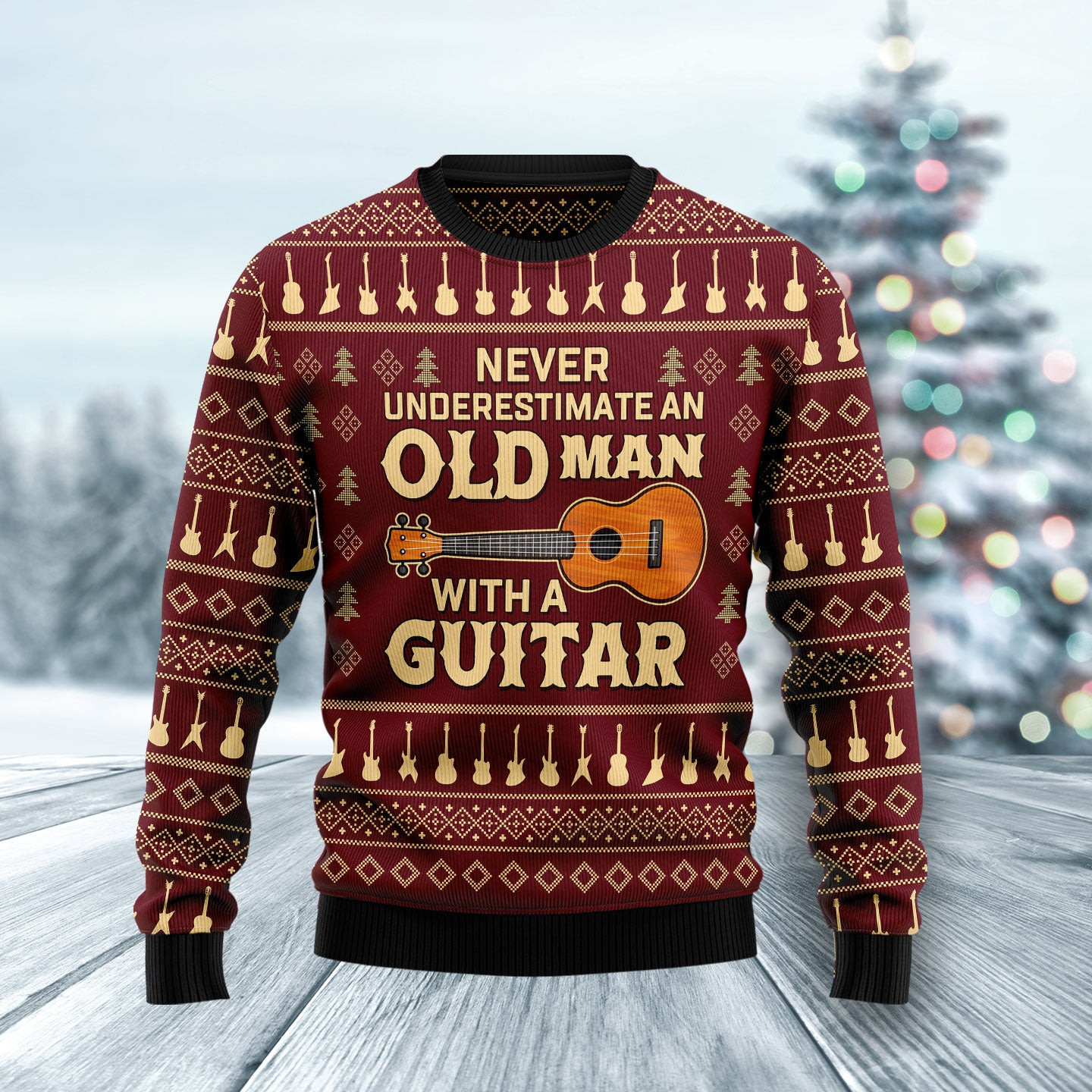 Never Underestimate An Old Man With A Guitar Ugly Christmas Sweater, Ugly Sweater For Men Women, Holiday Sweater