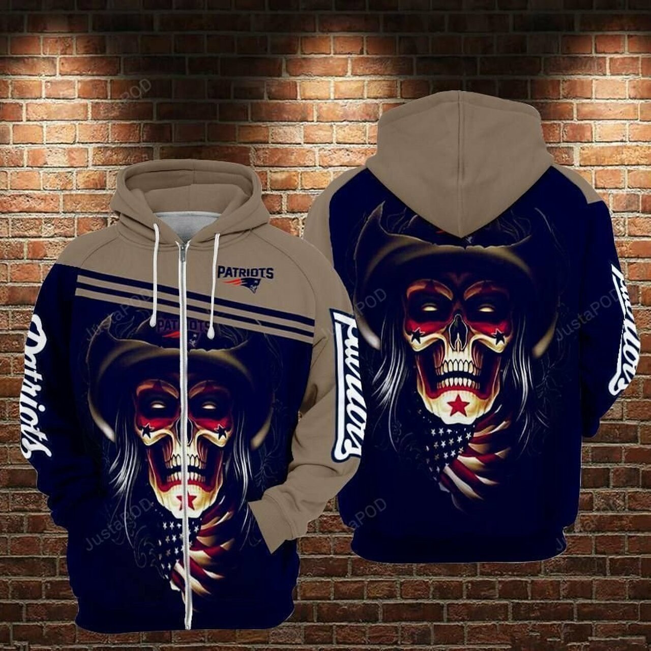 New England Patriots Nfl Skull 3d All Over Print Hoodie