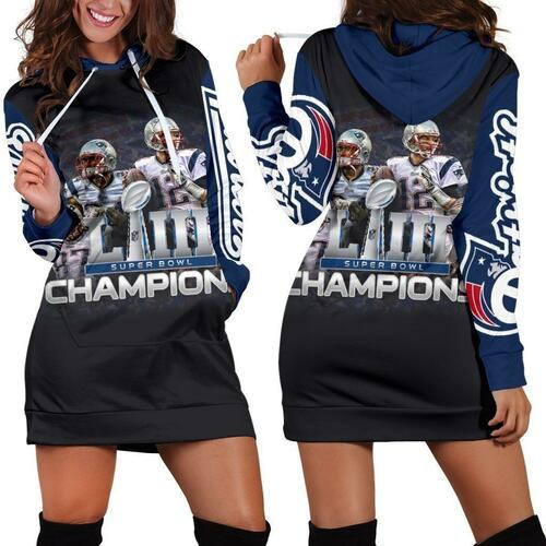 New England Patriots Super Bowl Champions Hoodie Dress Sweater Dress Sweatshirt Dress 3d All Over Print For Women Hoodie