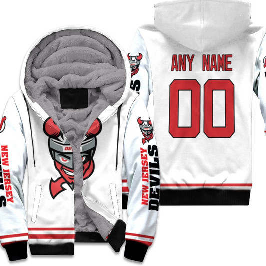 New Jersey Devils Nhl Ice Hockey Team Logo White 3D Designed Allover Custom Name Number Gift For Devils Fans Fleece Hoodie