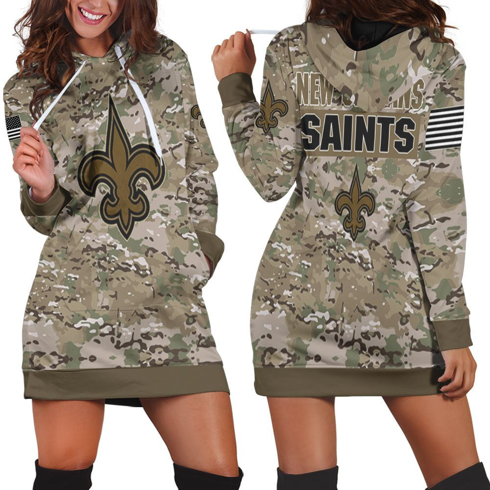New Orleans Saints Camouflage Veteran 3d Hoodie Dress Sweater Dress Sweatshirt Dress
