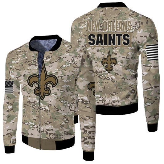 New Orleans Saints Camouflage Veteran Fleece Bomber Jacket