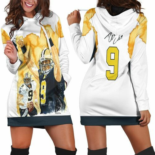 New Orleans Saints Drew Brees Winner Flame Hoodie Dress Sweater Dress Sweatshirt Dress