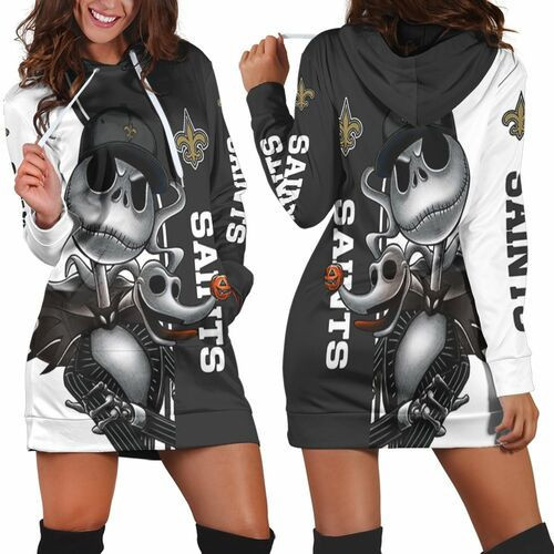 New Orleans Saints Jack Skellington And Zero Hoodie Dress Sweater Dress Sweatshirt Dress