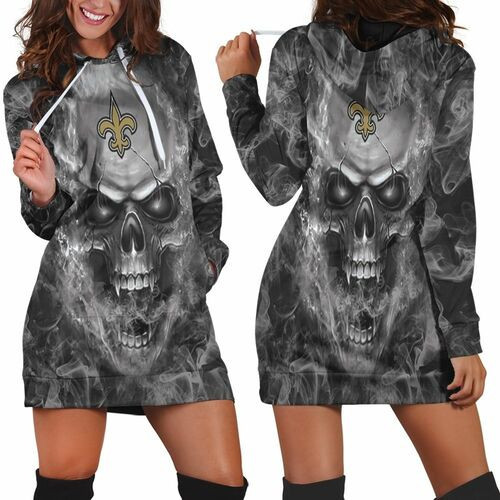 New Orleans Saints Nfl Fans Skull Hoodie Dress Sweater Dress Sweatshirt Dress