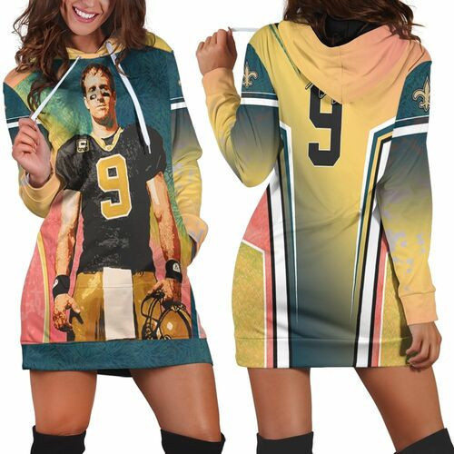 New Orleans Saints Oil Painting Drew Brees 9 Personalized Hoodie Dress Sweater Dress Sweatshirt Dress