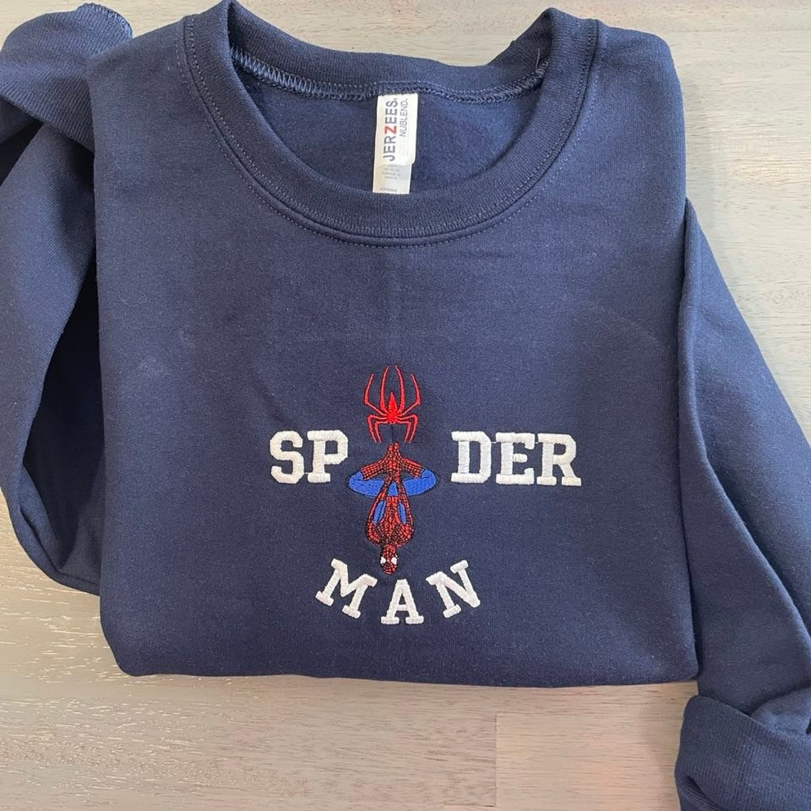 New Trend Spiderman Embroidered Sweatshirt Spiderman Inspired Embroidered Crew Neck