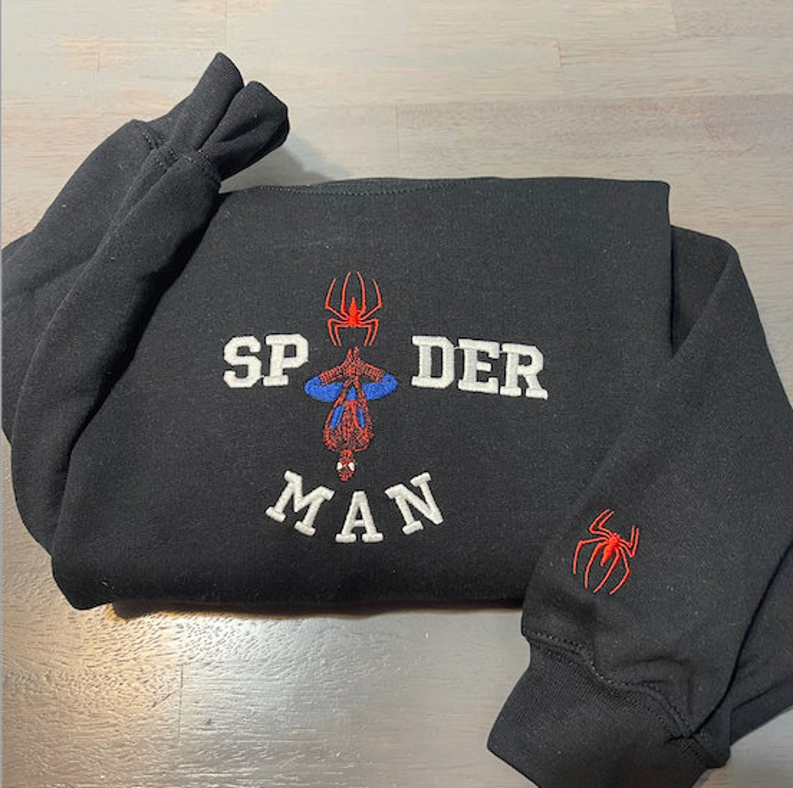 New Trend Spiderman Embroidered Sweatshirt Spiderman Inspired Embroidered Crew Neck