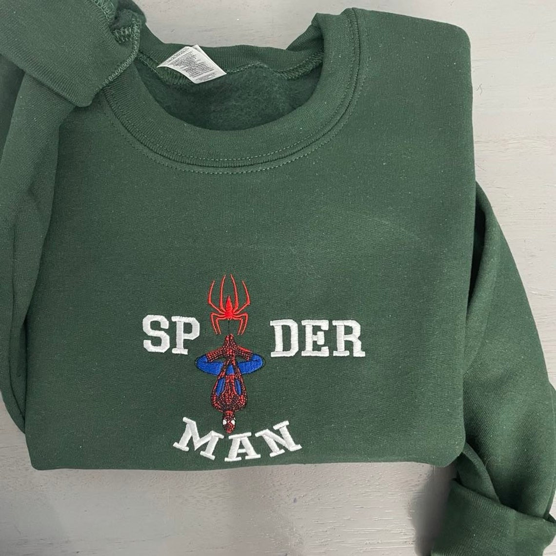 New Trend Spiderman Embroidered Sweatshirt Spiderman Inspired Embroidered Crew Neck