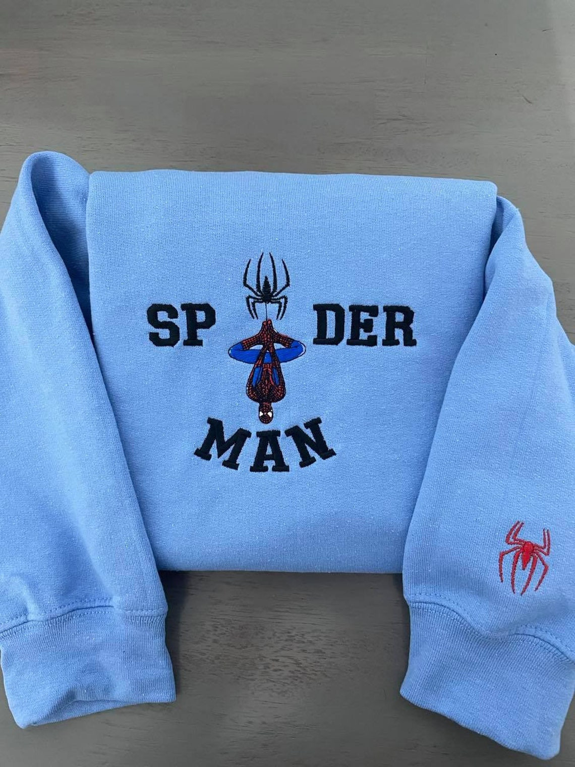 New Trend Spiderman Embroidered Sweatshirt Spiderman Inspired Embroidered Crew Neck