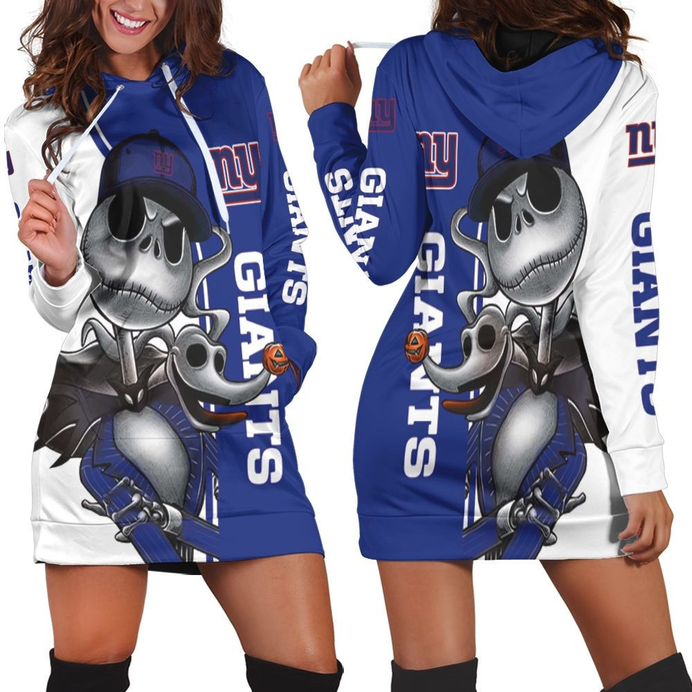New York Giants Jack Skellington And Zero Hoodie Dress Sweater Dress Sweatshirt Dress