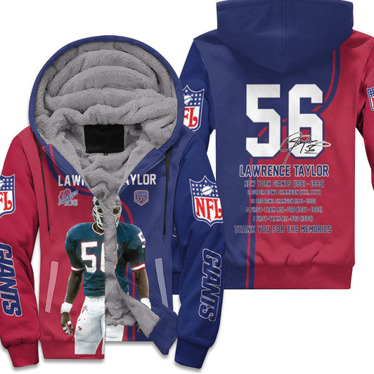 New York Giants Lawrence Taylor 56 Signature 3D Fleece Hoodie