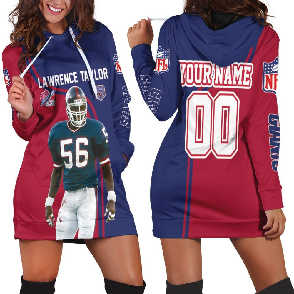 New York Giants Lawrence Taylor 56 Signature 3d Hoodie Dress Sweater Dress Sweatshirt Dress