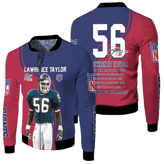 New York Giants Lawrence Taylor 56 Signature Fleece Bomber Jacket