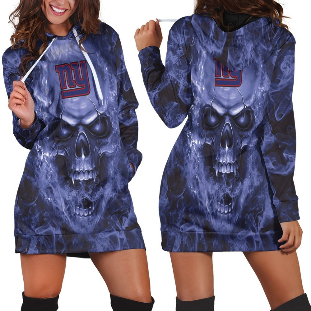 New York Giants Nfl Fans Skull Hoodie Dress Sweater Dress Sweatshirt Dress