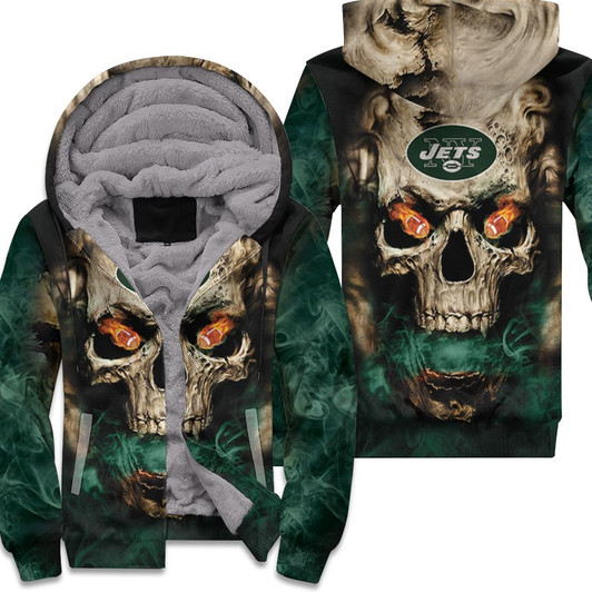 New York Jets 3D Skull Fire Fleece Hoodie