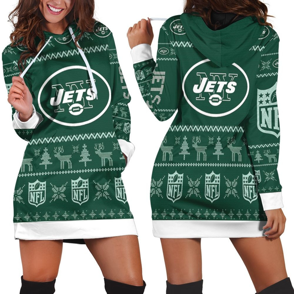 New York Jets Nfl Ugly Sweatshirt Christmas 3d Hoodie Dress For Women