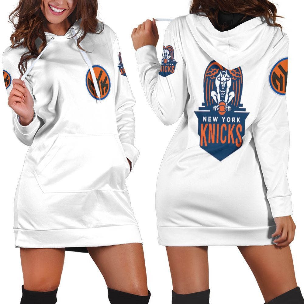 New York Knicks Basketball Classic Mascot Logo Gift For Knicks Fans White Hoodie Dress Sweater Dress Sweatshirt Dress