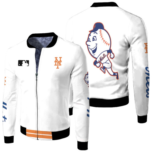 New York Mets Mlb Baseball Team Mr And Mrs Met Logo White Fleece Bomber Jacket