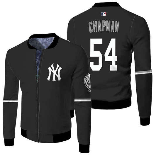 New York Yankees Aroldis Chapman 54 Mlb Baseball 2020 Black Jersey Style Gift For Yankees Fans Fleece Bomber Jacket