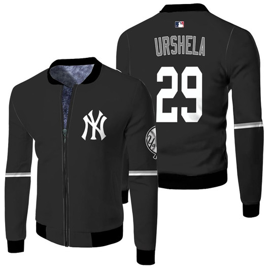 New York Yankees Gio Urshela 29 Mlb Baseball 2020 Black Jersey Style Gift For Yankees Fans Fleece Bomber Jacket