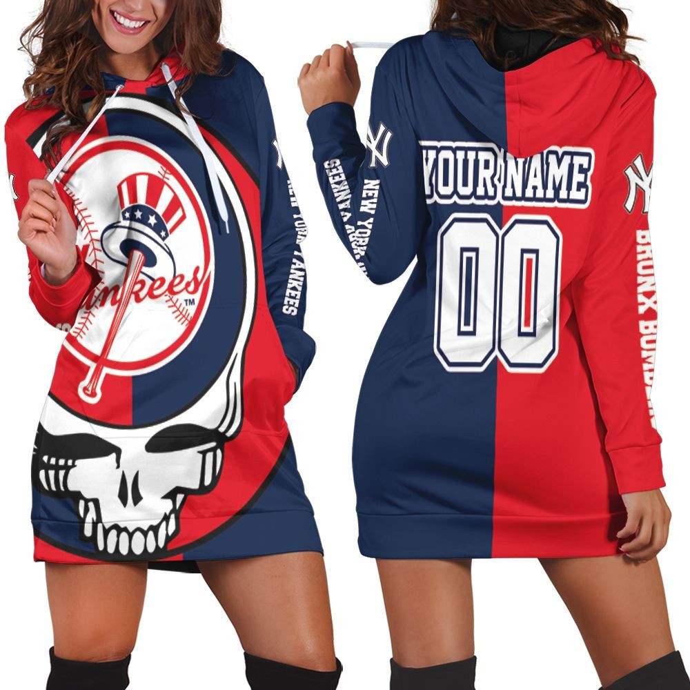 New York Yankees Grateful Dead Skull Bronx Bombers 3d Hoodie Dress Sweater Dress Sweatshirt Dress