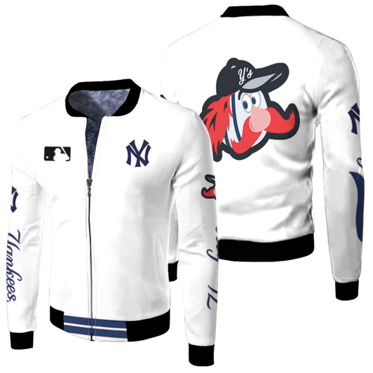 New York Yankees Mlb Baseball Team Dandy Logo White Fleece Bomber Jacket