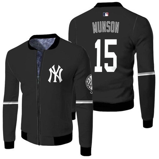 New York Yankees Thurman Munson 15 Mlb Baseball 2020 Black Jersey Style Gift For Yankees Fans Fleece Bomber Jacket