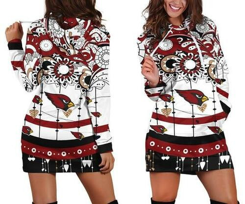 Nfl Arizona Cardinals Skull Womens Hoodie Dress Sweater Dress Sweatshirt Dresses Hoodie