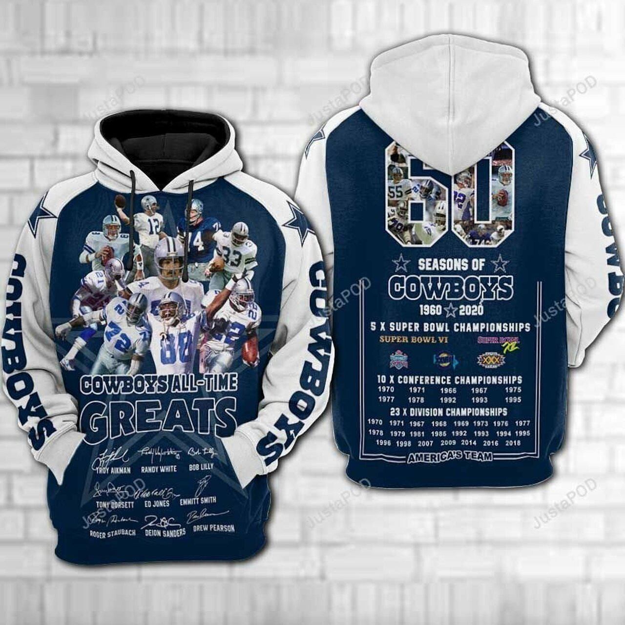 Nfl Dallas Cowboys All Time Greats For Unisex 3d All Over Print Hoodie