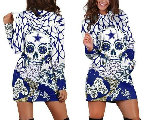 Nfl Dallas Cowboys Skull Flower Womens Hoodie Dress Sweater Dress Sweatshirt Dresses Hoodie