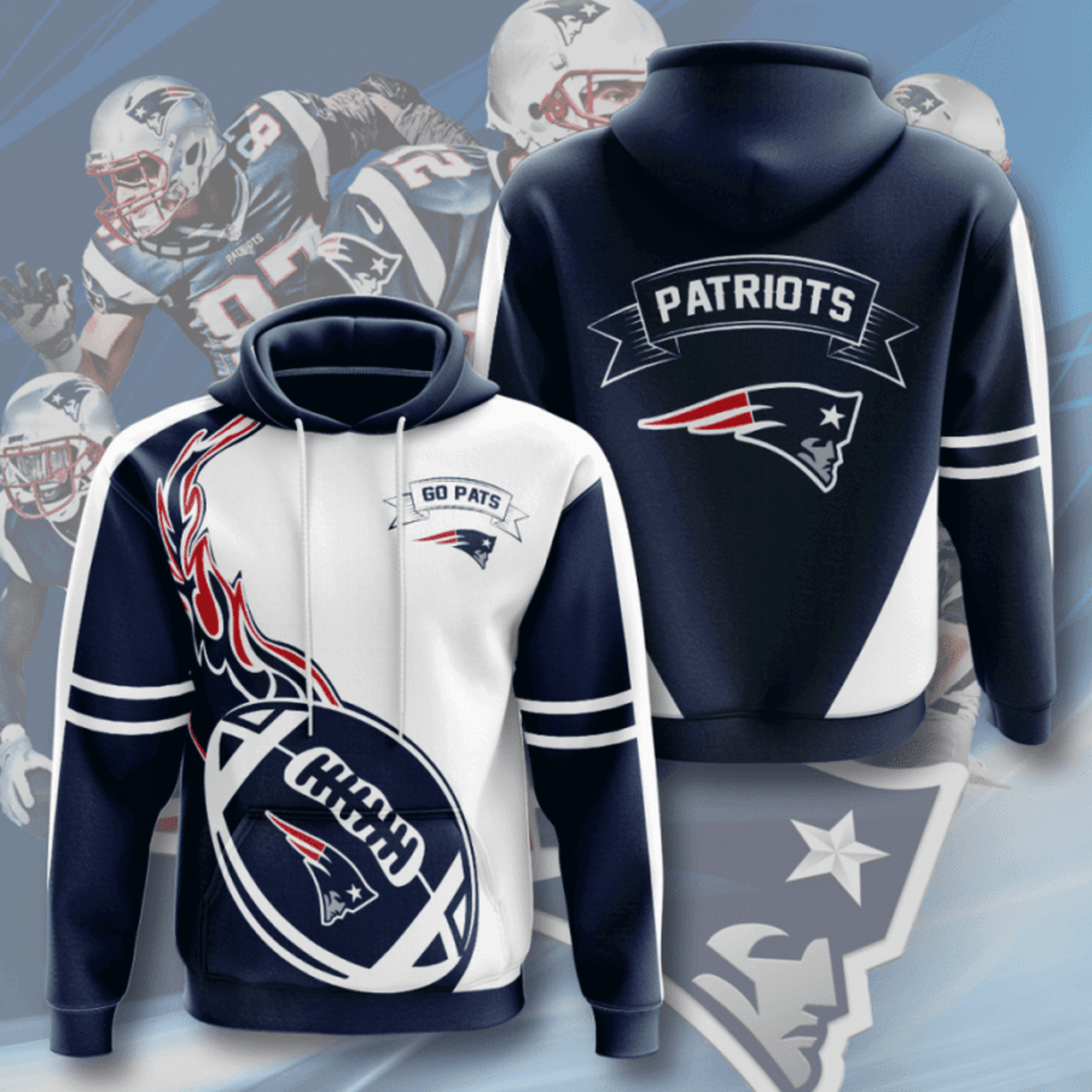 Nfl New England Patriots 3d All Over Print Hoodie