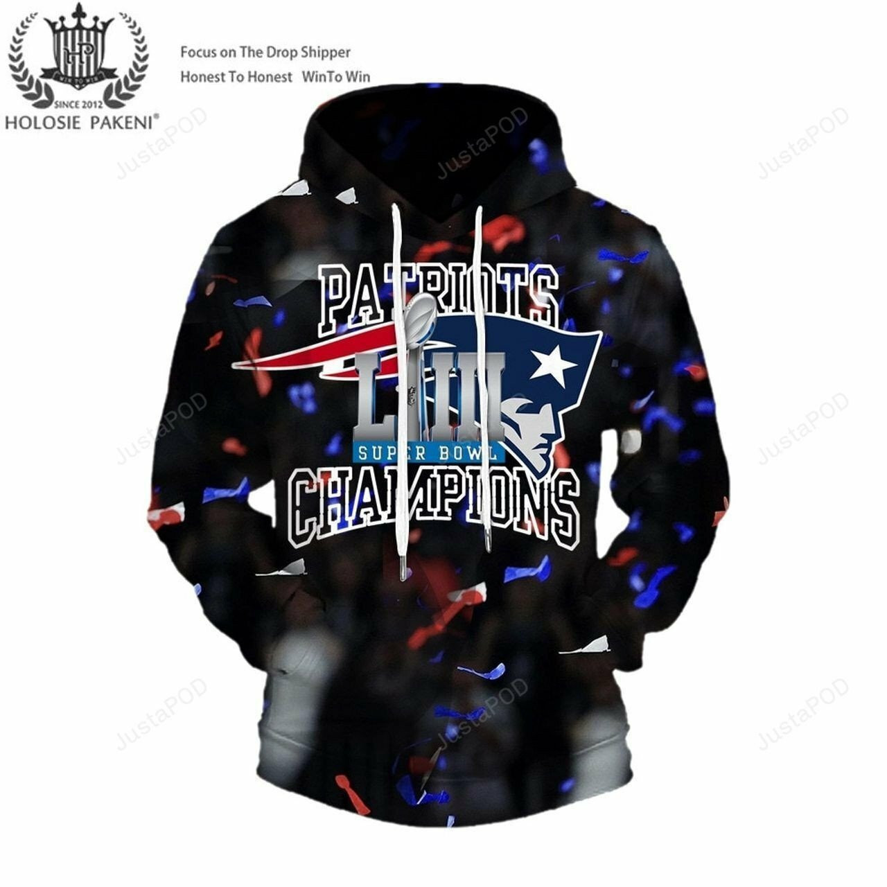 Nfl New England Patriots Super Bowl Liii Champions 3d All Over Print Hoodie