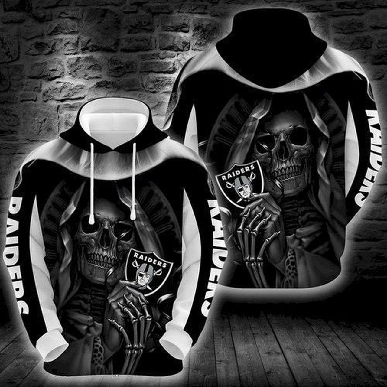 Nfl Oakland Raiders Skull 3d Full Printing Hoodie Sweatshirt