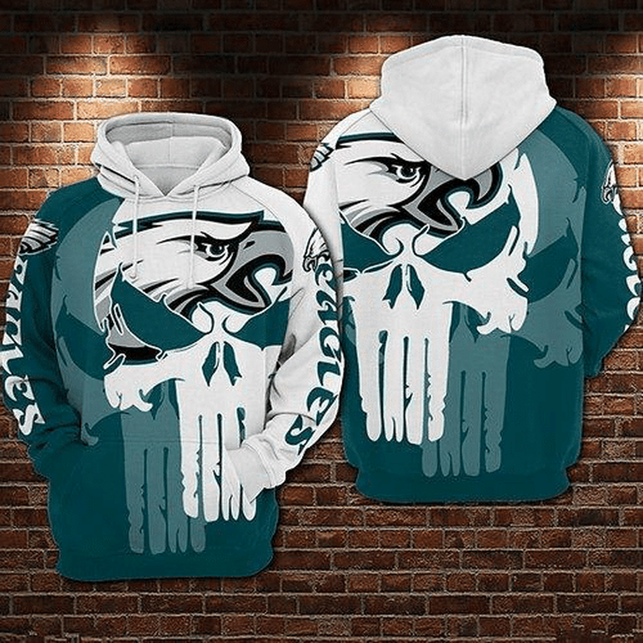 Nfl Philadelphia Eagles Skull 3d All Over Print Hoodie