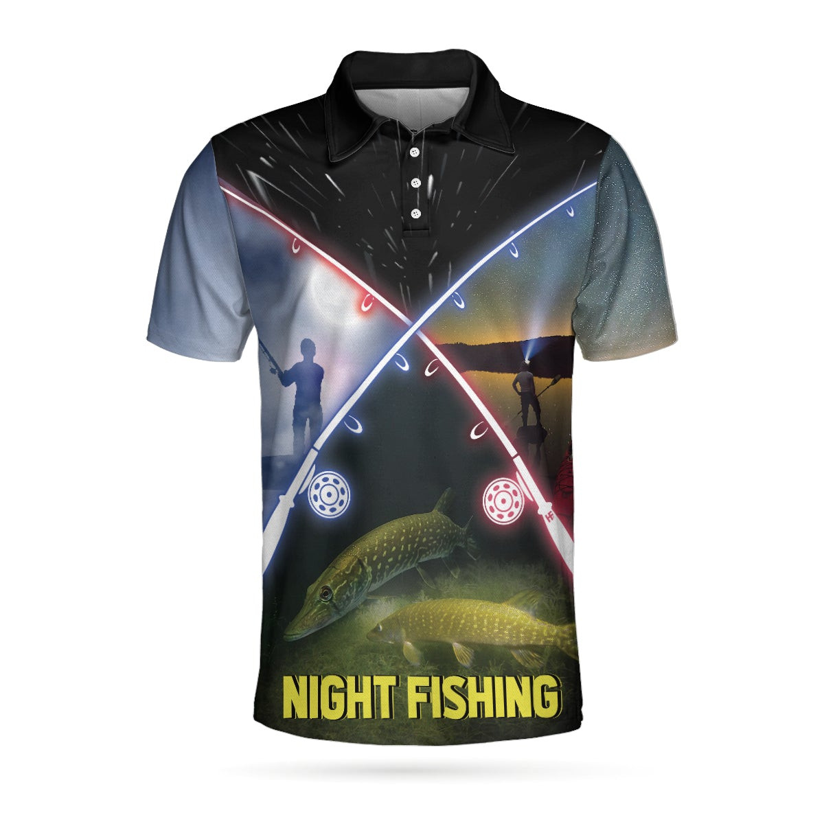 Night Fishing Shirt May The Fish Be With You Polo Shirt Lightsaber Fishing Rod Polo Shirt Best Fishing Shirt For Men