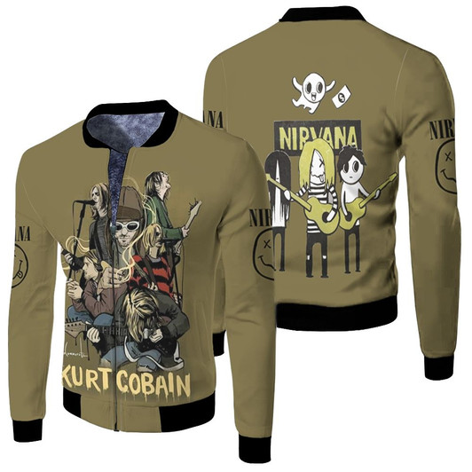 Nirvana Kurt Cobain All Members On Stage Rock Band Olive Fleece Bomber Jacket