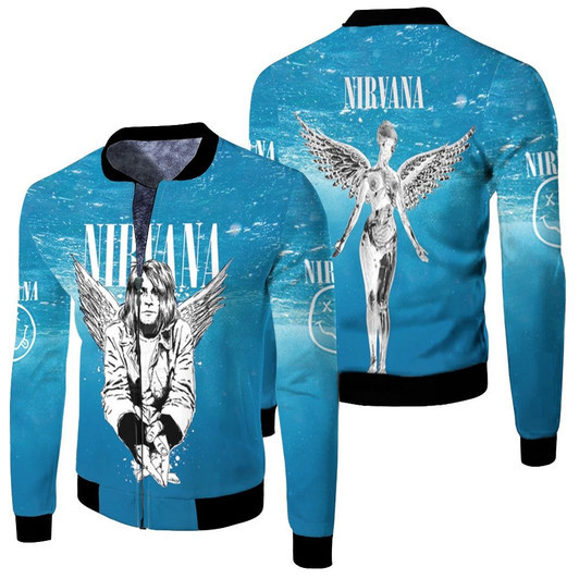 Nirvana Kurt Cobain Angels Rock Band Blue Fleece Bomber Jacket