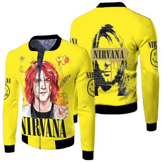 Nirvana Kurt Cobain Avatar Art Rock Band Gold Fleece Bomber Jacket