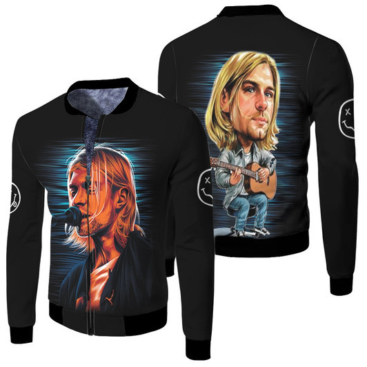 Nirvana Kurt Cobain Avatar Chibi Rock Band Black Fleece Bomber Jacket