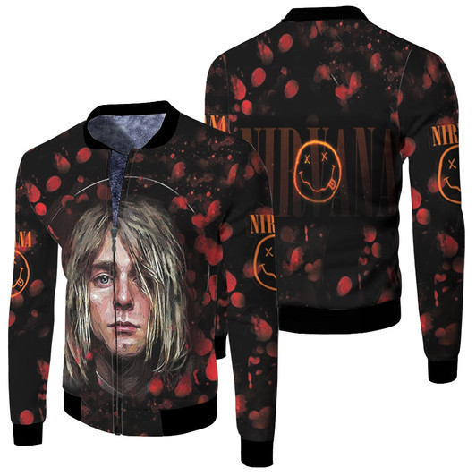 Nirvana Kurt Cobain Avatar Rock Band Red Drop Painting Black Fleece Bomber Jacket