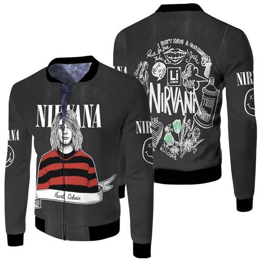 Nirvana Kurt Cobain Famous Songs Album Rock Band Black Fleece Bomber Jacket