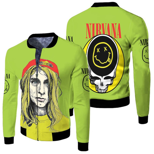 Nirvana Kurt Cobain Rock Band Skull Irish Color Fleece Bomber Jacket