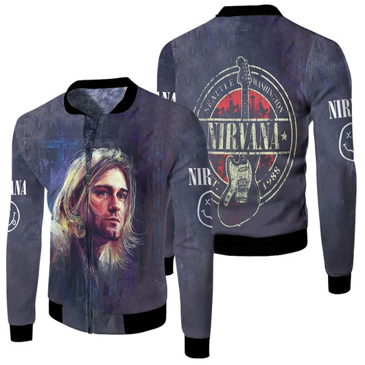 Nirvana Kurt Cobain Seattle Washington 1988 Rock Band Black Fleece Bomber Jacket